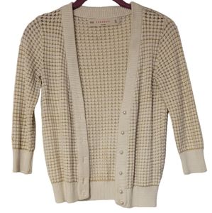 Zara Knit Cardigan Size Small Cream with Gold Detail